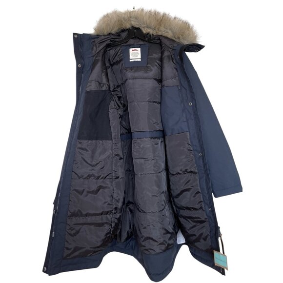Fjallraven Nuuk Lite Parka Womens Jacket Coat Size Large Blue Hooded Faux Fur - Picture 4 of 13